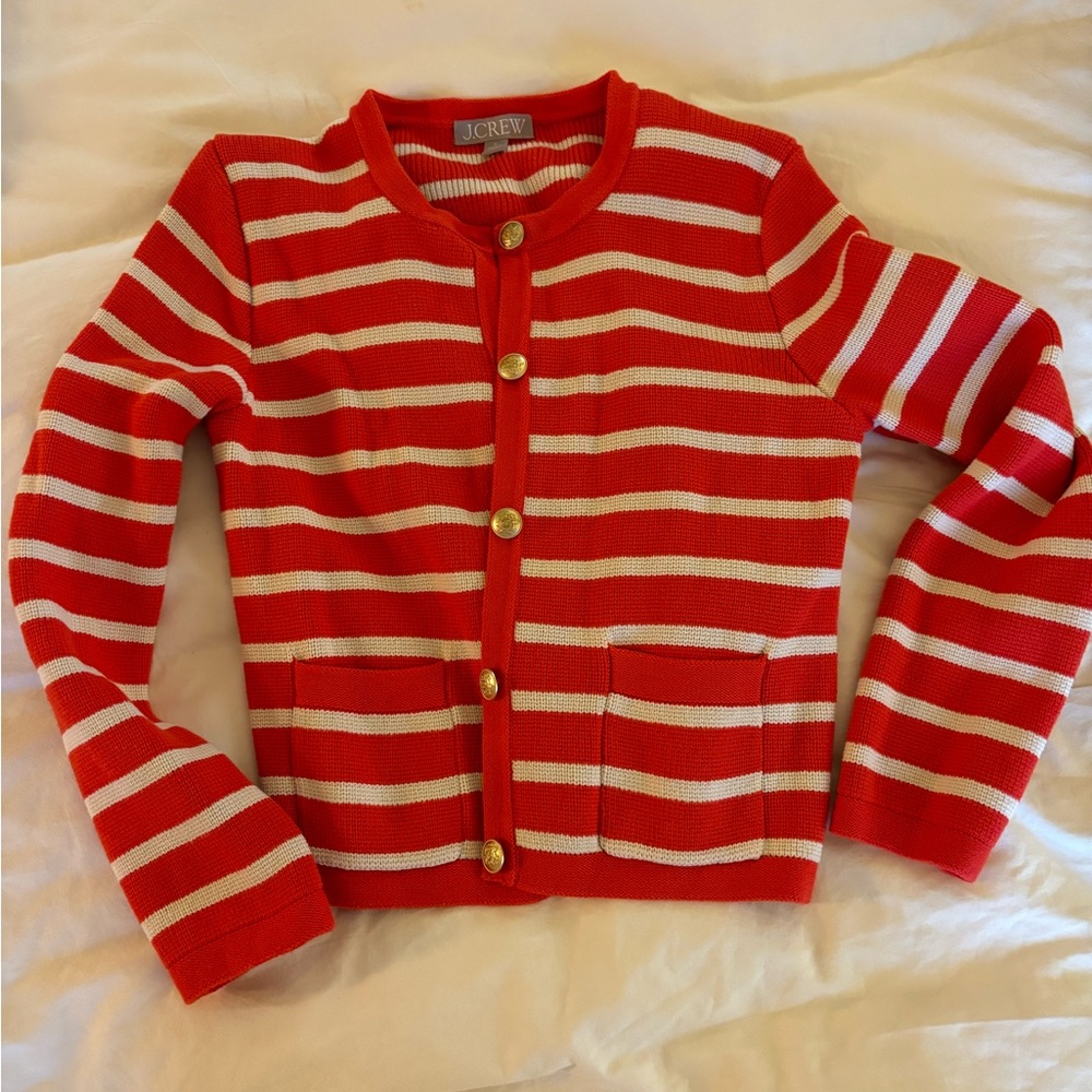 jcrew emilie sweater lady jacket - red and cream stripes